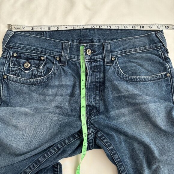 TRUE RELIGION Brand Jeans Medium Wash Swarovski Crystal Slim Button Fly sz 36 - Picture 3 of 9